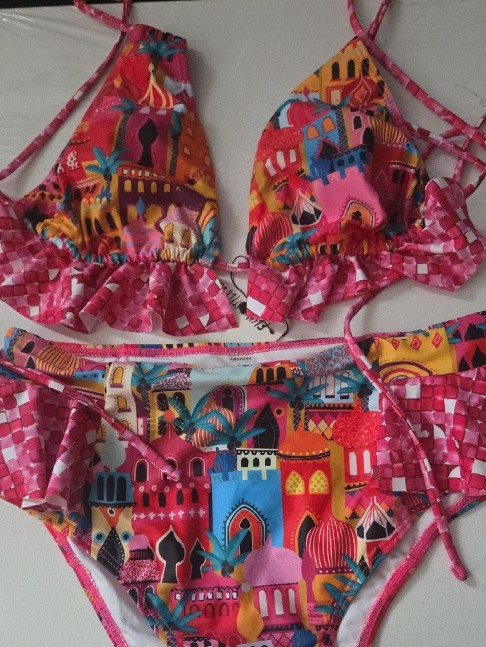 Pink Multicolor Ruffle Bikini Set - Picture 3 of 8
